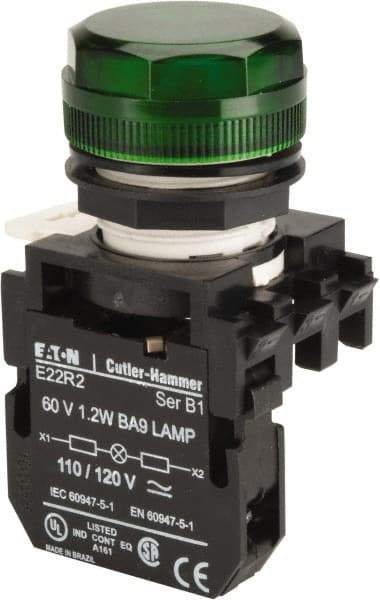 Eaton Cutler-Hammer - 120 VAC/VDC Green Lens Incandescent Indicating Light - Round Lens - Americas Tooling