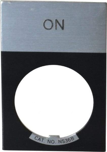 Eaton Cutler-Hammer - Rectangular, Aluminum Legend Plate - On - Silver Background, Black Letters, 22-1/2mm Hole Diameter, 1.17 Inch Wide x 1.77 Inch High - Americas Tooling