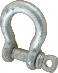 Made in USA - 5/8" Nominal Chain Size, 3.25 Ton Carbon Steel Screw Anchor Shackle - 5/8" Diam, 3/4" Pin Diam, 2-7/16" High x 1-1/16" Wide Inside Jaw, 1-9/16" Inside Width, 1-7/16" Max Body Thickness - Americas Tooling