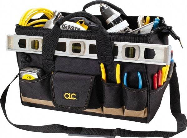 CLC - 25 Pocket Black & Tan Polyester Tool Bag - 18" Wide x 11" Deep x 12" High - Americas Tooling