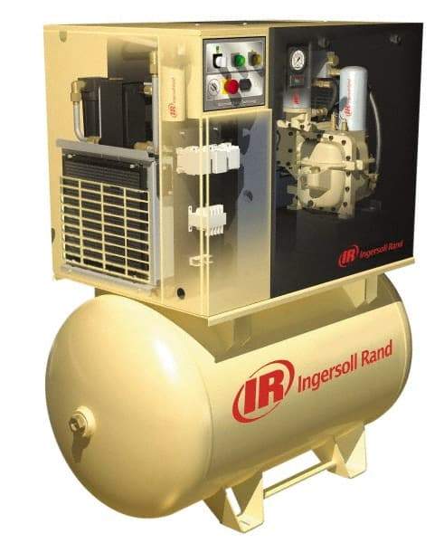 Ingersoll-Rand - 15 hp, 120 Gal Stationary Electric Horizontal Screw Air Compressor - Three Phase, 125 Max psi, 53 CFM, 460 Volt - Americas Tooling