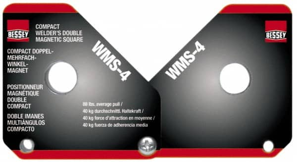 Bessey - 0 to 180° Holding Angle, 110 Lb Max Pull, Double Magnetic Welding & Fabrication Adjustable Square - 3-3/8" High x 6-1/8" Wide x 5/8" Deep - Americas Tooling