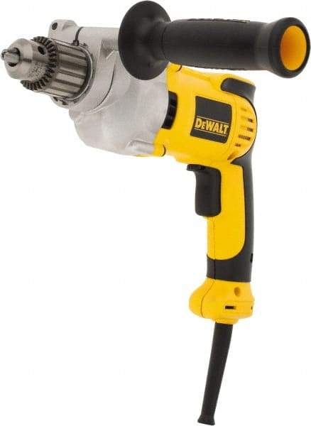 DeWALT - 1/2" Keyed Chuck, 0 to 1,250 RPM, Pistol Grip Handle Electric Drill - 10 Amps, Reversible, Includes 360° Locking Side Handle with Soft Grip & Chuck Key with Holder - Americas Tooling