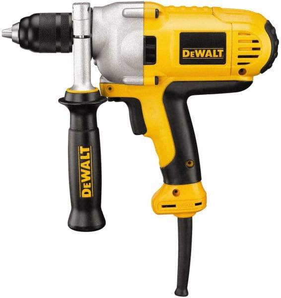 DeWALT - 1/2" Keyless Chuck, 0 to 1,250 RPM, Mid-Handle Grip Electric Drill - 10 Amps, Reversible, Includes 360° Locking Side Handle with Soft Grip - Americas Tooling