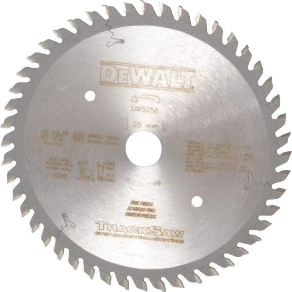 DeWALT - 6-1/2" Diam, 20mm Arbor Hole Diam, 48 Tooth Wet & Dry Cut Saw Blade - Carbide-Tipped, Crosscutting, Mitering, Ripping, Truing Action, Standard Round Arbor - Americas Tooling