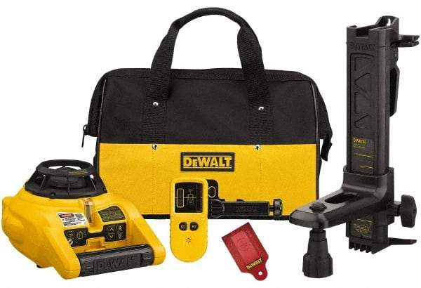 DeWALT - 100' (Interior) & 600' (Exterior) Measuring Range, 1/4" at 100' & 2mm at 10m Accuracy, Self-Leveling Rotary Laser with Detector - ±5° Self Leveling Range, 600 RPM, 2-D Battery Included - Americas Tooling