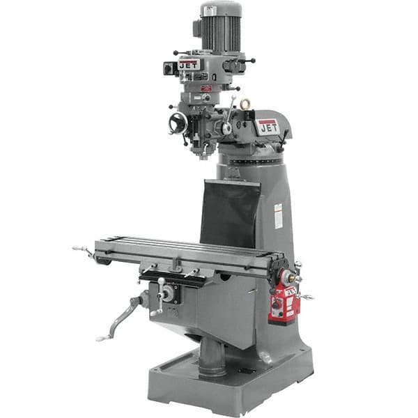 Jet - 9" Table Width x 42" Table Length, Variable Speed Pulley Control, 1 Phase Knee Milling Machine - R8 Spindle Taper, 2 hp - Americas Tooling