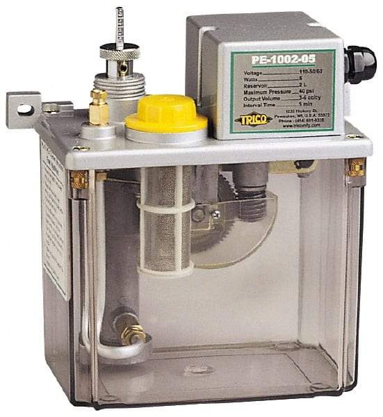 Trico - 2 L Reservoir Capacity, 3 - 6 cm Output per Cycle, 3 - 6 cm Output per Hour, Electric Central Lubrication System - 60 Min Interval Between Cycles, 130mm Wide x 225mm High, 110 Volts, Oil, 5/16-24 Outlet Thread - Americas Tooling