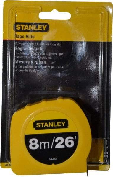 Stanley - 26' x 1" Yellow Blade Tape Measure - 1/32 & 1/16" & 1mm Graduation, Inch/Metric Graduation Style, Yellow Case - Americas Tooling