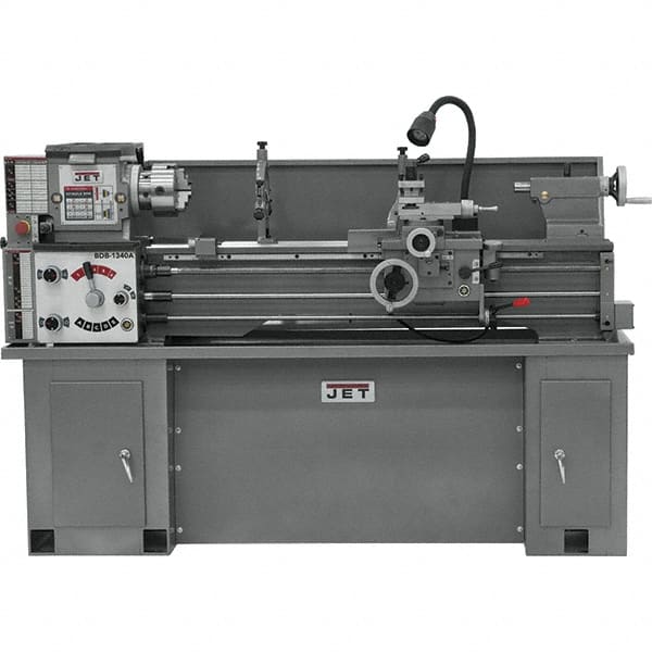 Jet - 13" Swing, 40" Between Centers, 230 Volt, Single Phase Bench Lathe - 5MT Taper, 2 hp, 60 to 1,240 RPM, 1-3/8" Bore Diam, 32" Deep x 45" High x 71" Long - Americas Tooling