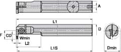 Kennametal - A-A4E, Internal, Right Hand, 10mm Max Depth of Cut, 4mm Min Groove Width, Indexable Grooving Tool Holder - A4..04.. Insert Compatibility, 63/64" Shank Width, 200mm OAL, Through Coolant - Americas Tooling