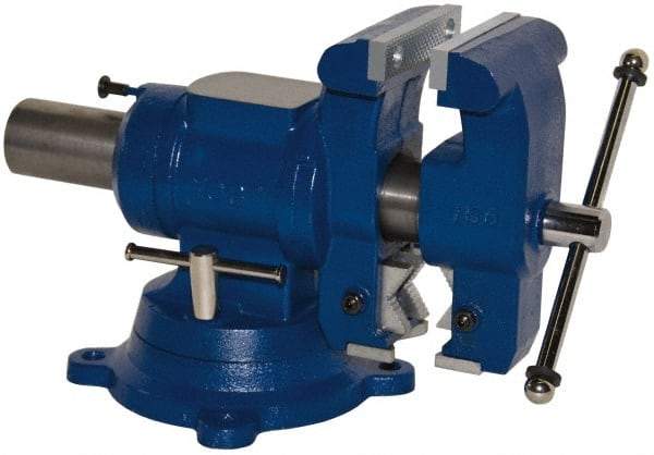 Yost Vises - 5-1/8" Jaw Width x 4, 4-1/2" (V-Jaw) Jaw Opening Capacity, 3-1/2" Throat Depth, Bench & Pipe Combination Vise - 23/32 to 3" Pipe Capacity, Swivel Base, Bolt Down Attachment, Cast Iron - Americas Tooling