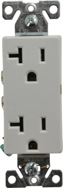 Cooper Wiring Devices - 125 VAC, 20 Amp, 5-20R NEMA Configuration, White, Industrial Grade, Self Grounding Duplex Receptacle - 1 Phase, 2 Poles, 3 Wire, Flush Mount, Chemical and Impact Resistant - Americas Tooling