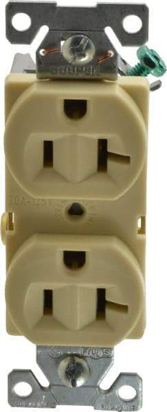 Cooper Wiring Devices - 125 VAC, 20 Amp, 5-20R NEMA Configuration, Ivory, Specification Grade, Self Grounding Duplex Receptacle - 1 Phase, 2 Poles, 3 Wire, Flush Mount - Americas Tooling