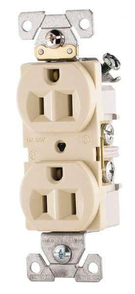 Cooper Wiring Devices - 125 VAC, 15 Amp, 5-15R NEMA Configuration, Ivory, Specification Grade, Self Grounding Duplex Receptacle - 1 Phase, 2 Poles, 3 Wire, Flush Mount - Americas Tooling