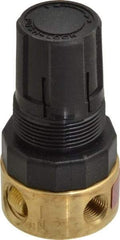 Parker - 1/4 NPT Port, Brass Miniature Regulator - 2 to 125 psi Range, 300 Max psi Supply Pressure, 1/8" Gauge Port Thread, 1-1/2" Wide x 2.87" High - Americas Tooling