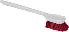 PRO-SOURCE - 1-1/2" Bristle Length, Polypropylene Utility Scrub Brush - 20" OAL, Red, Plastic Block - Americas Tooling