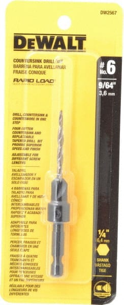 DeWALT - #6 Cutter Diam, 9/64" Drill Compatibility, Adjustable Depth Drill Countersink - Americas Tooling