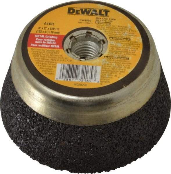 DeWALT - 4" Diam, 2" Overall Thickness, 16 Grit, Type 11 Tool & Cutter Grinding Wheel - Very Coarse Grade, Aluminum Oxide, R Hardness, 9,000 RPM - Americas Tooling