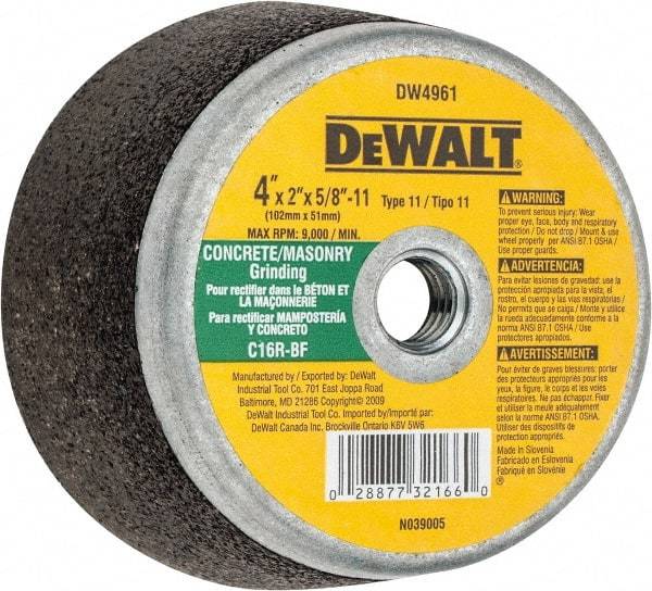 DeWALT - 4" Diam, 2" Overall Thickness, 16 Grit, Type 11 Tool & Cutter Grinding Wheel - Very Coarse Grade, Silicon Carbide, R Hardness, 9,000 RPM - Americas Tooling