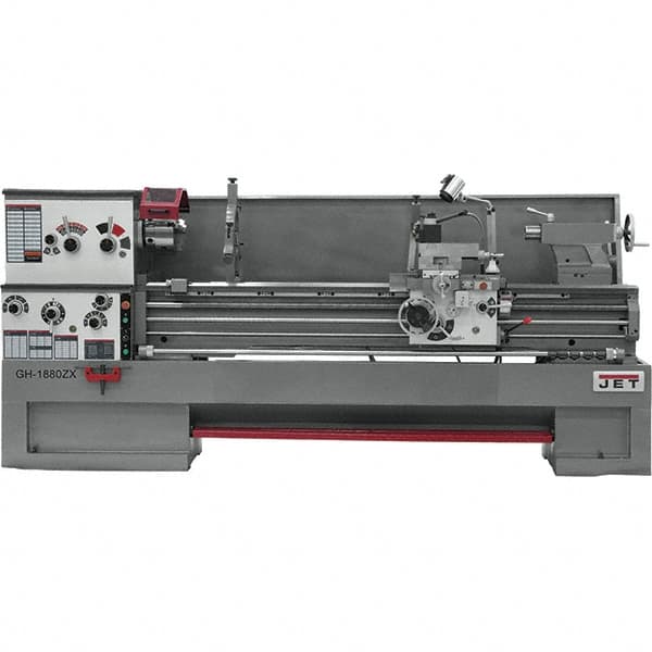 Jet - 18" Swing, 80" Between Centers, 230/460 Volt, Triple Phase Engine Lathe - 7MT Taper, 7-1/2 hp, 25 to 1,800 RPM, 3-1/8" Bore Diam, 40" Deep x 48-7/8" High x 136 -1/8" Long - Americas Tooling