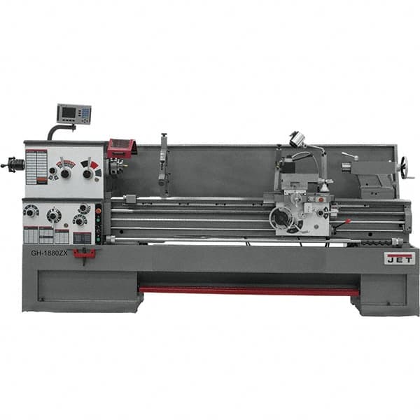 Jet - 18" Swing, 80" Between Centers, 230/460 Volt, Triple Phase Engine Lathe - 7MT Taper, 7-1/2 hp, 25 to 1,800 RPM, 3-1/8" Bore Diam, 40" Deep x 48-7/8" High x 136 -1/8" Long - Americas Tooling