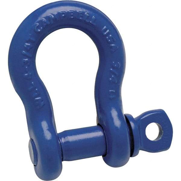 Campbell - 1" Nominal Chain Size, 8.5 Ton Carbon Steel Screw Anchor Shackle - 1-1/8" Pin Diam, 1-11/16" Wide Inside Jaw, 2-1/2" Inside Width, 2-3/8" Max Body Thickness - Americas Tooling