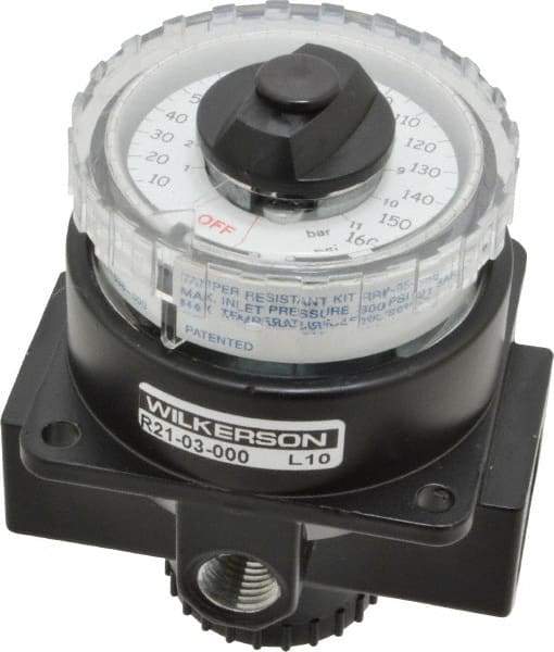 Wilkerson - 3/8 NPT Port, 180 CFM, Zinc Dial Air Regulator - 5 to 160 psi Range, 300 Max psi Supply Pressure, 1/4" Gauge Port Thread, 3.2" Wide x 4.19" High - Americas Tooling