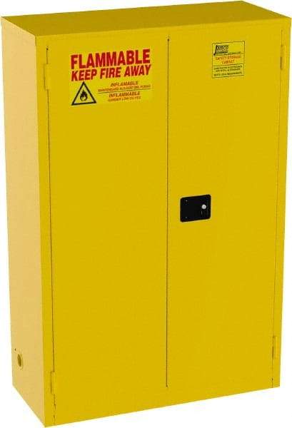 Jamco - 2 Door, 2 Shelf, Yellow Steel Standard Safety Cabinet for Flammable and Combustible Liquids - 65" High x 43" Wide x 18" Deep, Manual Closing Door, 3 Point Key Lock, 45 Gal Capacity - Americas Tooling