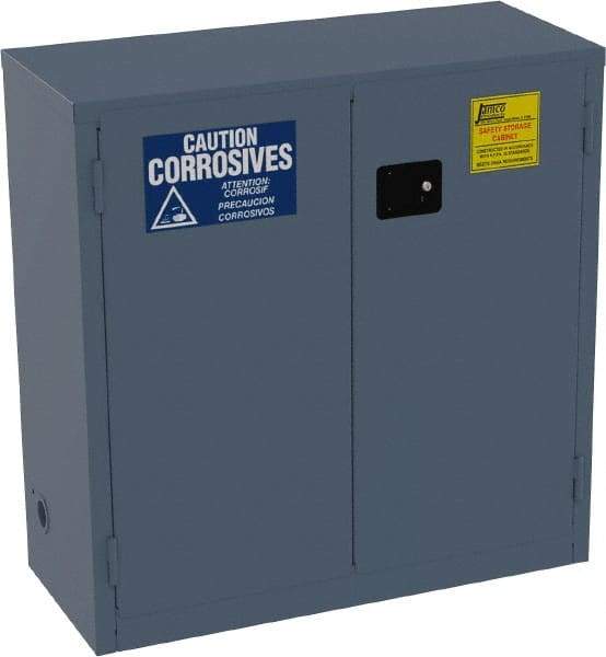 Jamco - 2 Door, 1 Shelf, Blue Steel Standard Safety Cabinet for Corrosive Chemicals - 44" High x 43" Wide x 18" Deep, Manual Closing Door, 3 Point Key Lock, 30 Gal Capacity - Americas Tooling