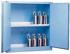 Justrite - 2 Door, 2 Shelf, Blue Steel Standard Safety Cabinet for Corrosive Chemicals - 65" High x 34" Wide x 34" Deep, Manual Closing Door, 3 Point Key Lock, 60 Gal Capacity - Americas Tooling