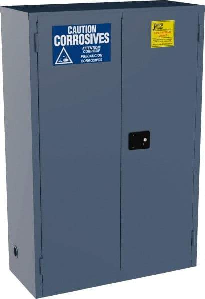 Jamco - 2 Door, 2 Shelf, Blue Steel Standard Safety Cabinet for Corrosive Chemicals - 65" High x 43" Wide x 18" Deep, Manual Closing Door, 3 Point Key Lock, 45 Gal Capacity - Americas Tooling