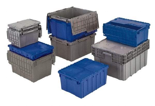 Orbis - 0.7 Cu Ft, 70 Lb Load Capacity Blue Polyethylene Attached-Lid Container - Stacking, Nesting, 19.7" Long x 11.8" Wide x 7.3" High, Lid Included - Americas Tooling