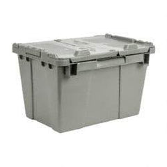 Orbis - 0.6 Cu Ft, 70 Lb Load Capacity Gray Polyethylene Attached-Lid Container - Stacking, Nesting, 15.2" Long x 10.9" Wide x 9.7" High, Lid Included - Americas Tooling