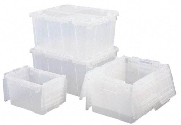 Orbis - 0.6 Cu Ft, 70 Lb Load Capacity Clear Polypropylene Attached-Lid Container - Stacking, Nesting, 15.2" Long x 10.9" Wide x 9.7" High, Lid Included - Americas Tooling