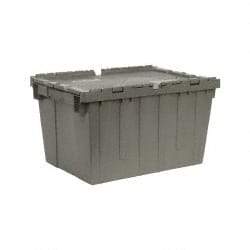 Quantum Storage - 1.67 Cu Ft, 60 Lb Load Capacity Gray Polyethylene Attached-Lid Container - Stacking, Nesting, 21.8" Long x 15" Wide x 12.8" High, Lid Included - Americas Tooling