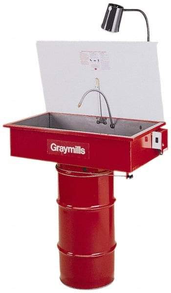 Graymills - Drum Mount Solvent-Based Parts Washer - 10 Gal Max Operating Capacity, Steel Tank, 65" High x 32" Long x 18" Wide, 115 Input Volts - Americas Tooling