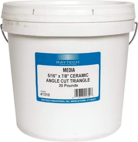 Raytech - Ceramic Carrier, Aluminum Oxide Abrasive, Polishing Tumbling Media - Triangle Shape, Wet Operation, 5/16" Long x 7/8" High - Americas Tooling