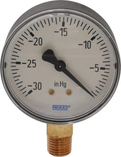 Wika - 2-1/2" Dial, 1/4 Thread, 30-0 Scale Range, Pressure Gauge - Lower Connection Mount, Accurate to 3-2-3% of Scale - Americas Tooling