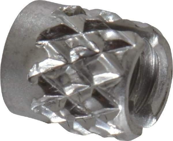 E-Z LOK - #4-40 UNC Stainless Steel Flush Press Fit Threaded Insert for Plastic - 3/16" OAL, 0.166" Insert Diam, 5/32" Hole Diam, 5/32" Drill - Americas Tooling