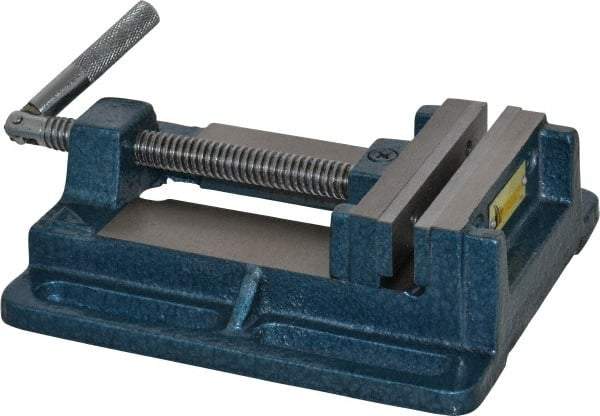 Interstate - 3-13/16" Jaw Opening Capacity x 1" Throat Depth, Horizontal Drill Press Vise - 4" Wide x 1" High Jaw, Stationary Base, Standard Speed, 8.46" OAL x 2.05" Overall Height, Cast Iron - Americas Tooling