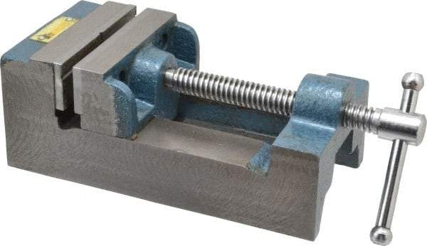 Interstate - 3-5/16" Jaw Opening Capacity x 1-7/64" Throat Depth, Horizontal Drill Press Vise - 3-1/2" Wide x 1.1" High Jaw, Stationary Base, Standard Speed, 8-1/2" OAL x 2-3/4" Overall Height, Cast Iron - Americas Tooling