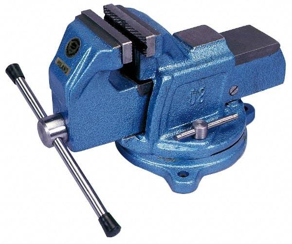 Interstate - 6" Jaw Width, 4-15/16" Opening Capacity, 3" Throat Depth, Cast Iron Swivel Bench Vise - Bolt Down Base Attachment, 7.72" High - Americas Tooling