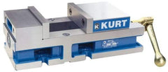 Kurt - 6" Jaw Width, 4" Jaw Opening Capacity, Horizontal Stationary Machine Vise - Reverse Manual Operation, 6,356 Lb Capacity, 1 Station, 14.88" Long x 4.6720" High x 1-31/64" Deep, 1.735" Jaw Height, 80 Lb Max Clamp Force - Americas Tooling