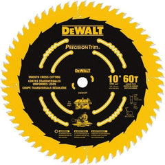 DeWALT - 10" Diam, 5/8" Arbor Hole Diam, 60 Tooth Wet & Dry Cut Saw Blade - Carbide-Tipped, Crosscut & Smooth Action, Standard Round Arbor - Americas Tooling