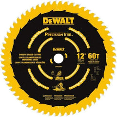 DeWALT - 12" Diam, 1" Arbor Hole Diam, 60 Tooth Wet & Dry Cut Saw Blade - Carbide-Tipped, Crosscut & Smooth Action, Standard Round Arbor - Americas Tooling