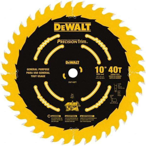 DeWALT - 10" Diam, 5/8" Arbor Hole Diam, 40 Tooth Wet & Dry Cut Saw Blade - Carbide-Tipped, General Purpose Action, Standard Round Arbor - Americas Tooling