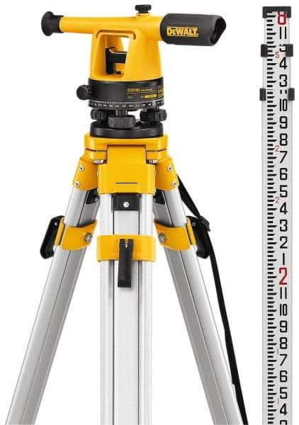 DeWALT - 20x Magnification, 5 to 200 Ft. Measuring Range, Transit Optical Level Kit - Accuracy 1/4 Inch at 100 Ft., Kit Includes Aluminum Tripod with Quick Adjust Legs - Americas Tooling