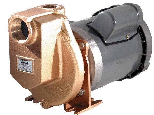 American Machine & Tool - 115/230 Volt, 1 Phase, 3/4 HP, Self Priming Pump - 1-1/2 Inch Inlet, 52 Head Pressure, Bronze and Cast Iron Housing, Bronze Impeller, PTFE Seal - Americas Tooling