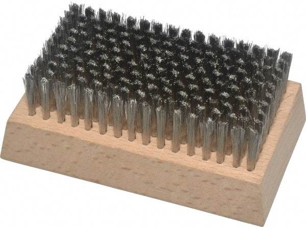 Made in USA - 3/4" Bristle Length, Stainless Steel Cleaning & Finishing Brush - 4-1/4" Long x 2-1/2" Wide Head, 4-1/4" OAL, Hardwood Block - Americas Tooling